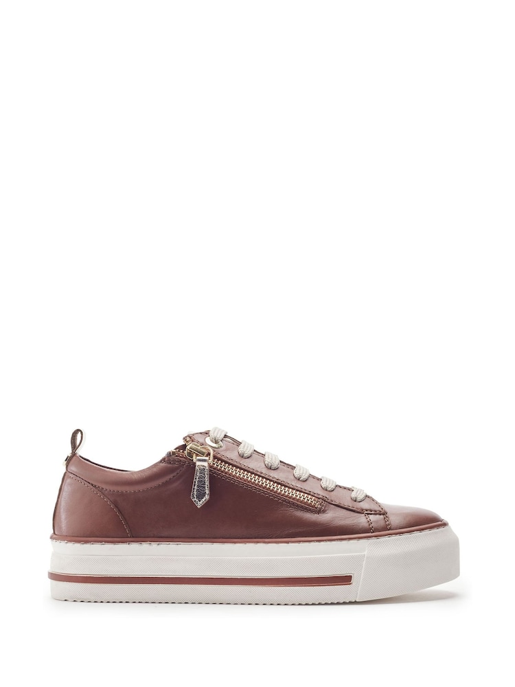 Moda in Pelle Brown Flissie Leather Zip And Lace Slab Sole Trainers - Image 1 of 4