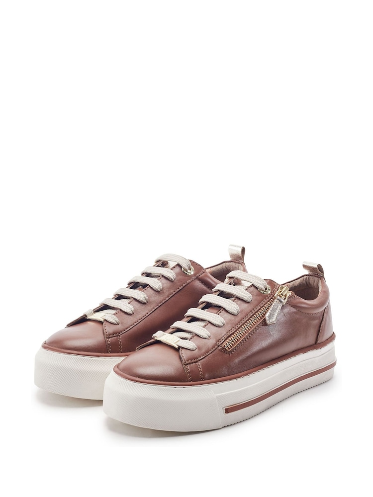 Moda in Pelle Brown Flissie Leather Zip And Lace Slab Sole Trainers - Image 2 of 4