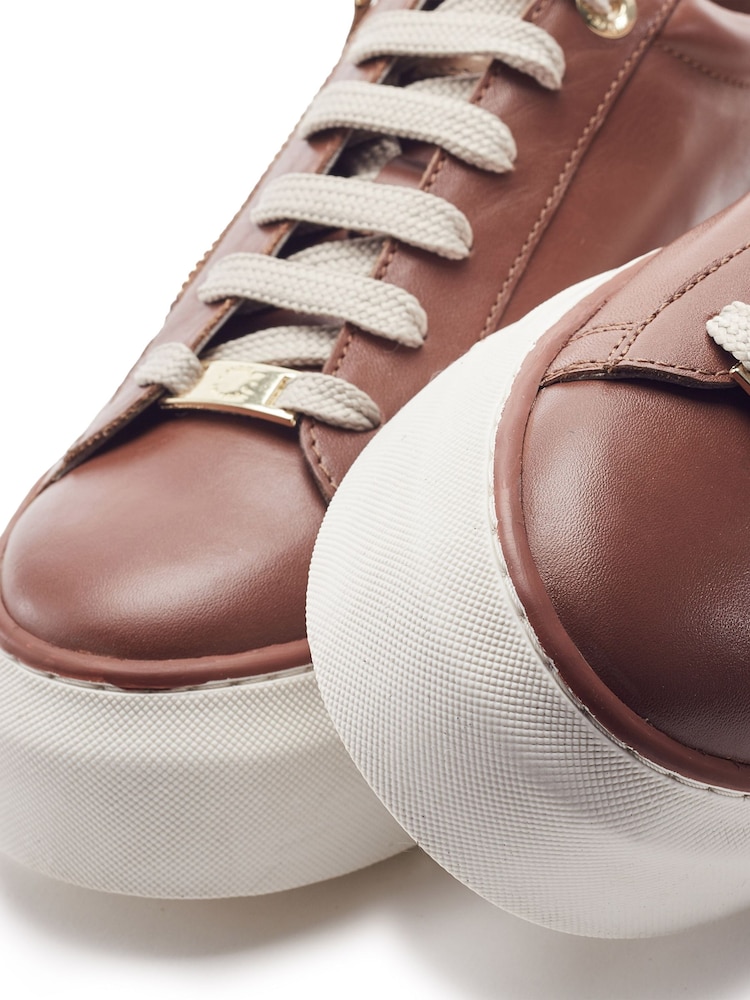 Moda in Pelle Brown Flissie Leather Zip And Lace Slab Sole Trainers - Image 4 of 4