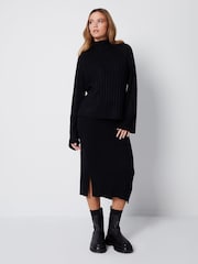 Threadbare Black 2 Piece Roll Neck Jumper and Midi Skirt Set - Image 1 of 5