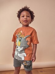 Tan Brown Tom and Jerry Short Sleeve T-Shirt and Shorts Set (3mths-8yrs) - Image 1 of 8
