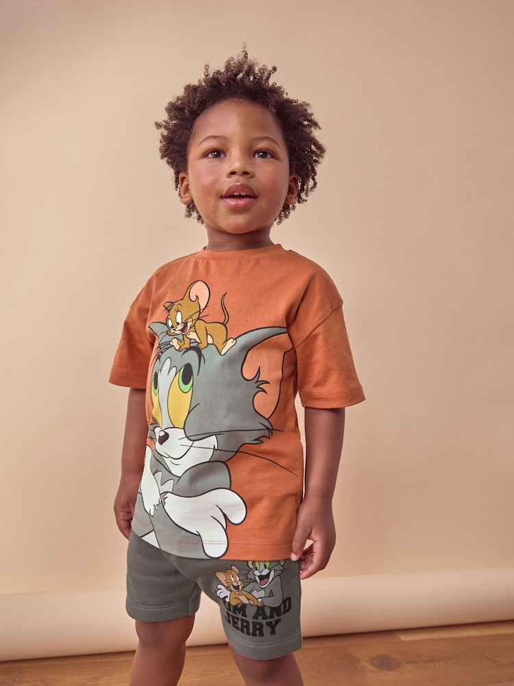 Tan Brown Tom and Jerry Short Sleeve T-Shirt and Shorts Set (3mths-8yrs) - Image 1 of 8