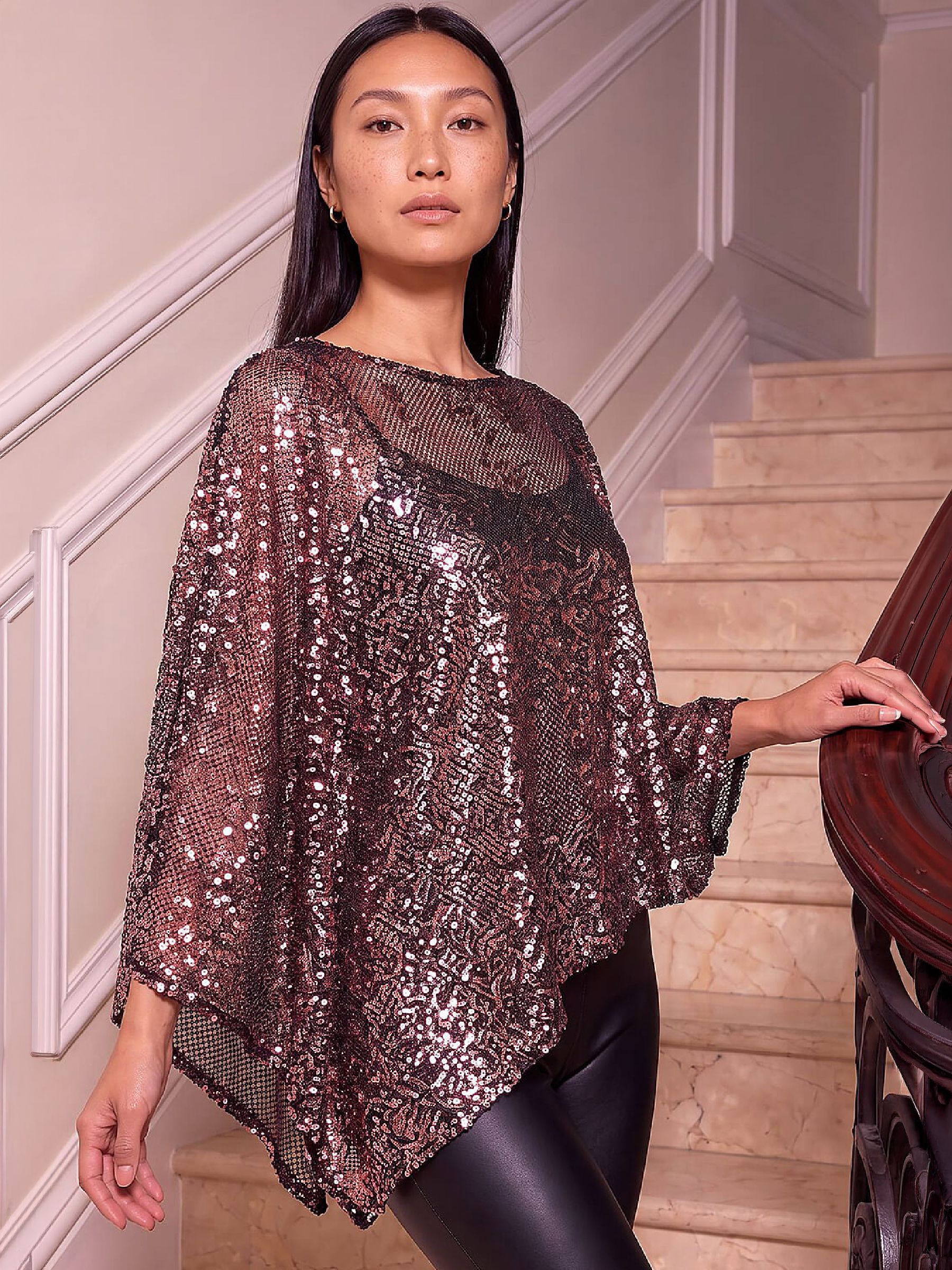 Roman Women's Pink Sequin Cape Top Size 18 - Image 2
