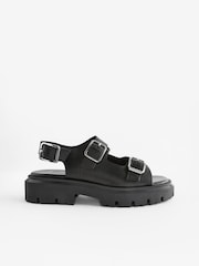 Schwarz - Premium Sandalen aus Leder mit dicker Profilsohle - Bild 2 von 8
