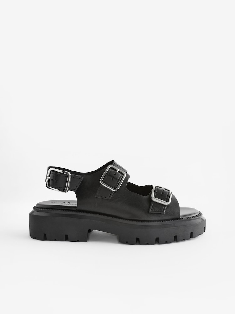 Schwarz - Premium Sandalen aus Leder mit dicker Profilsohle - Bild 2 von 8