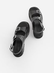 Schwarz - Premium Sandalen aus Leder mit dicker Profilsohle - Bild 3 von 8
