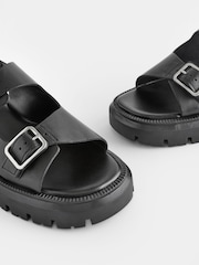 Schwarz - Premium Sandalen aus Leder mit dicker Profilsohle - Bild 5 von 8