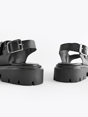 Schwarz - Premium Sandalen aus Leder mit dicker Profilsohle - Bild 6 von 8