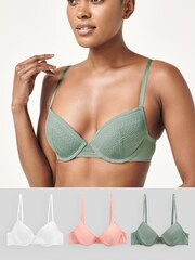 Coral/White/Green Lace Light Pad Plunge Bras 3 Pack - Image 1 of 1