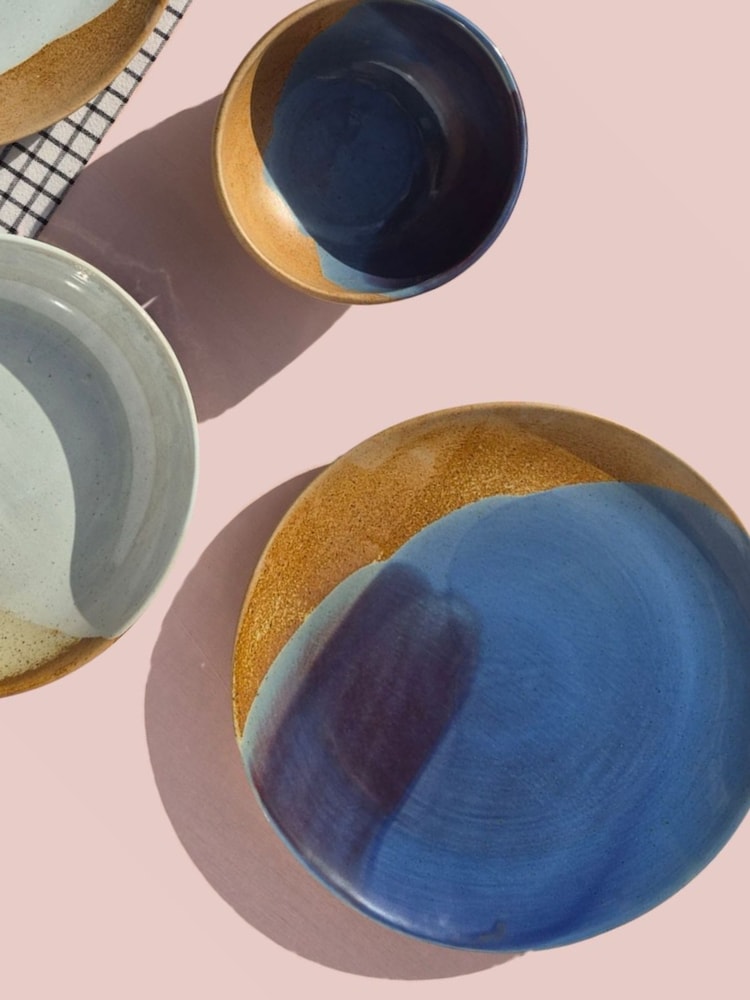 Curateology Blue Set of 4 Tavora Salt Glazed Dinner Plates - Image 1 of 4