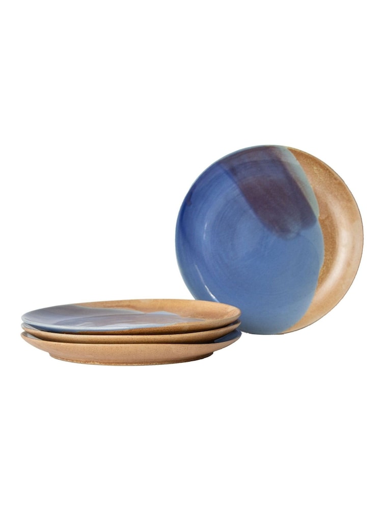 Curateology Blue Set of 4 Tavora Salt Glazed Dinner Plates - Image 2 of 4
