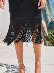Sosandar Black Tassle Detail Wrap Dress - Image 6 of 6