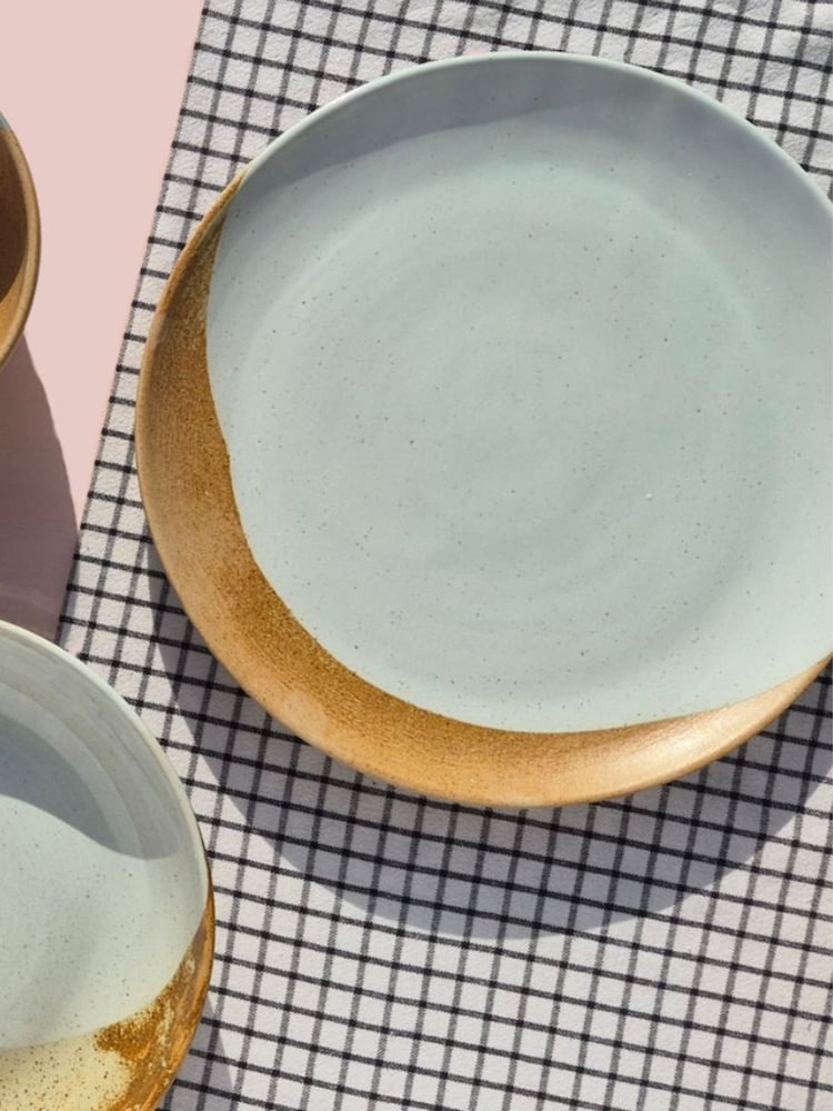 Curateology White Set of 4 Tavora Salt Glazed Dinner Plates - Image 1 of 4