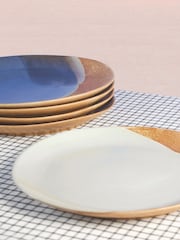 Curateology White Set of 4 Tavora Salt Glazed Dinner Plates - Image 4 of 4