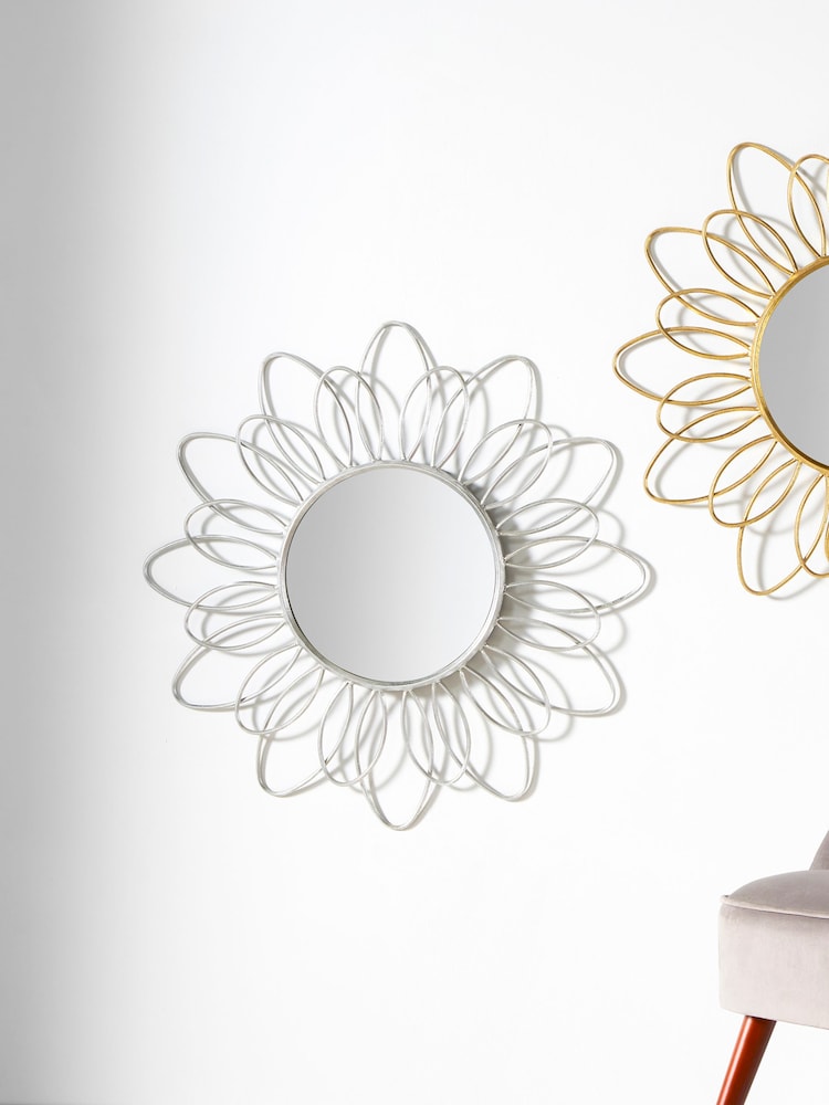 Pacific Silver Petal Design Round Wall Mirror - Image 1 of 6