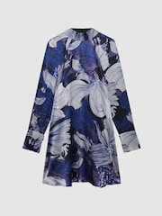 Reiss Blue/White Thea Relaxed Satin Printed Mini Dress - Image 2 of 7