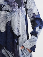 Reiss Blue/White Thea Relaxed Satin Printed Mini Dress - Image 5 of 7