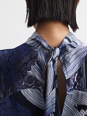 Reiss Blue/White Thea Relaxed Satin Printed Mini Dress - Image 7 of 7