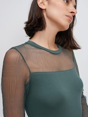 Green Long Sleeve Mesh Insert Top - Image 5 of 5