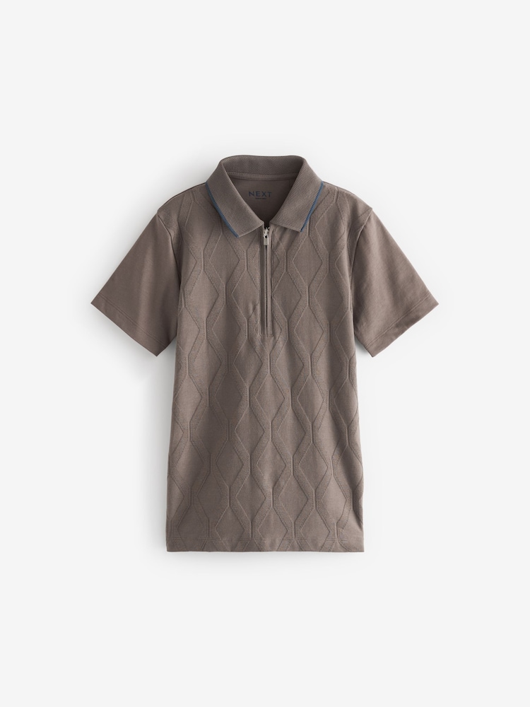 Mink Brown Textured Short Sleeve Polo Shirt (3-16yrs) - Image 1 of 3