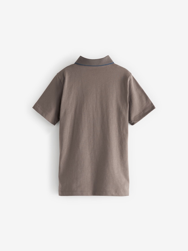Mink Brown Textured Short Sleeve Polo Shirt (3-16yrs) - Image 1 of 2