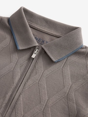 Mink Brown Textured Short Sleeve Polo Shirt (3-16yrs) - Image 2 of 2