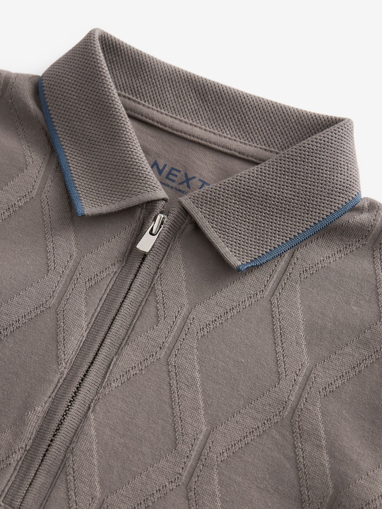 Mink Brown Textured Short Sleeve Polo Shirt (3-16yrs) - Image 2 of 2