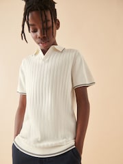 White Polo Short Sleeve Trophy Neck 100% Cotton Jumper (3-16yrs) - Image 1 of 6