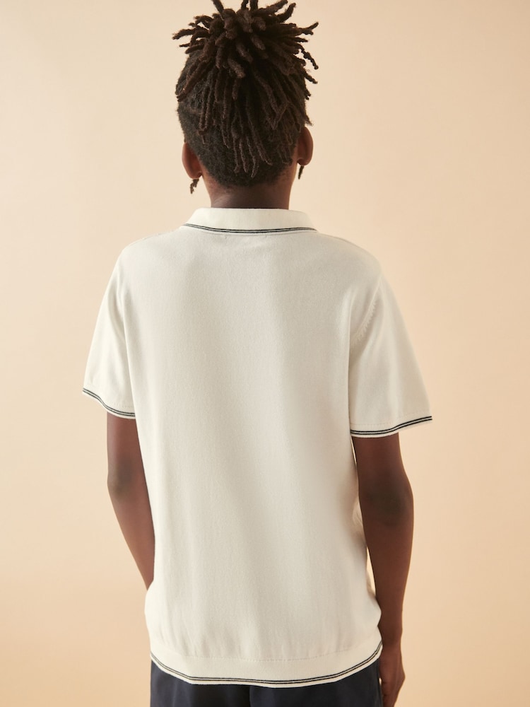 White Polo Short Sleeve Trophy Neck 100% Cotton Jumper (3-16yrs) - Image 3 of 6
