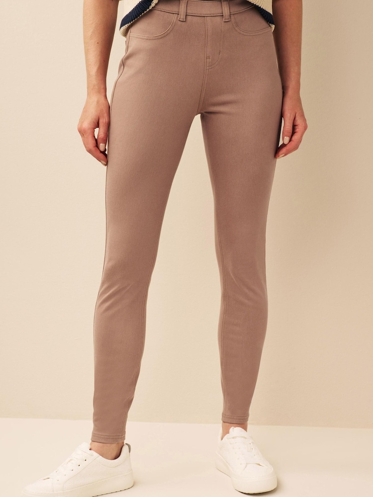 Taupe Brown Jersey Denim Leggings - Image 1 of 6