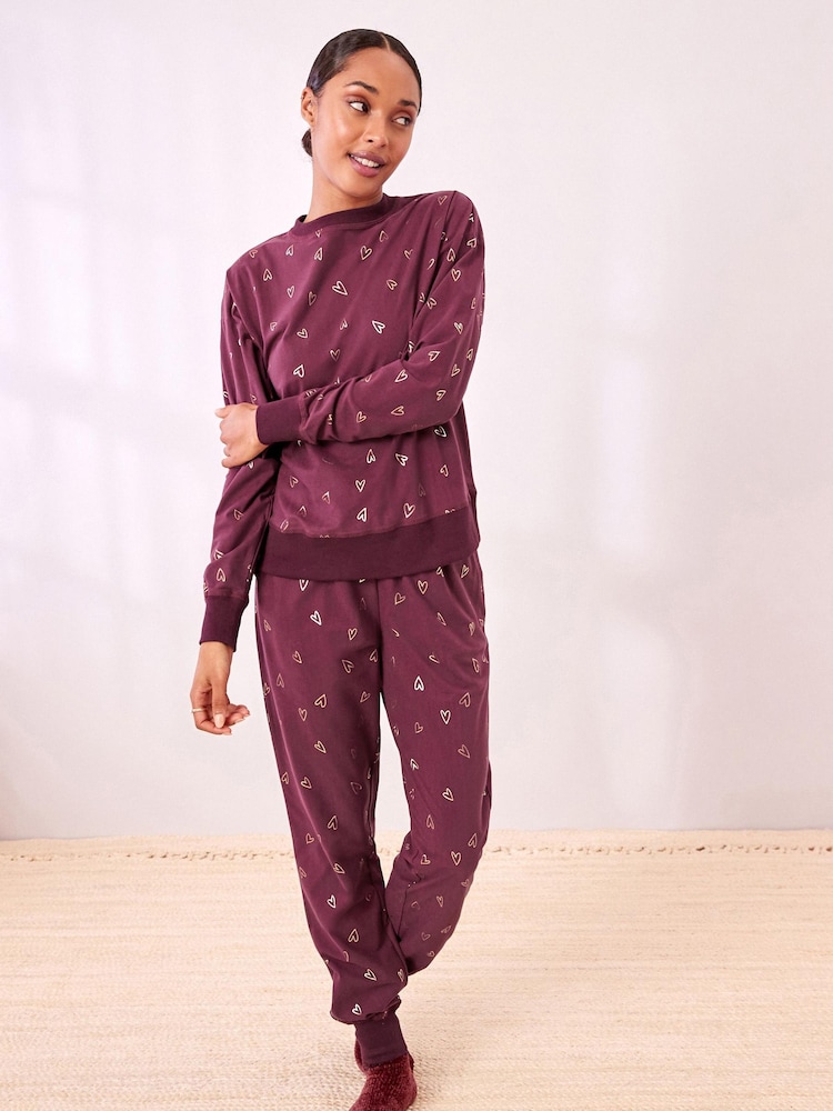 Berry Red Heart Foil Supersoft Cosy Pyjamas - Image 1 of 9