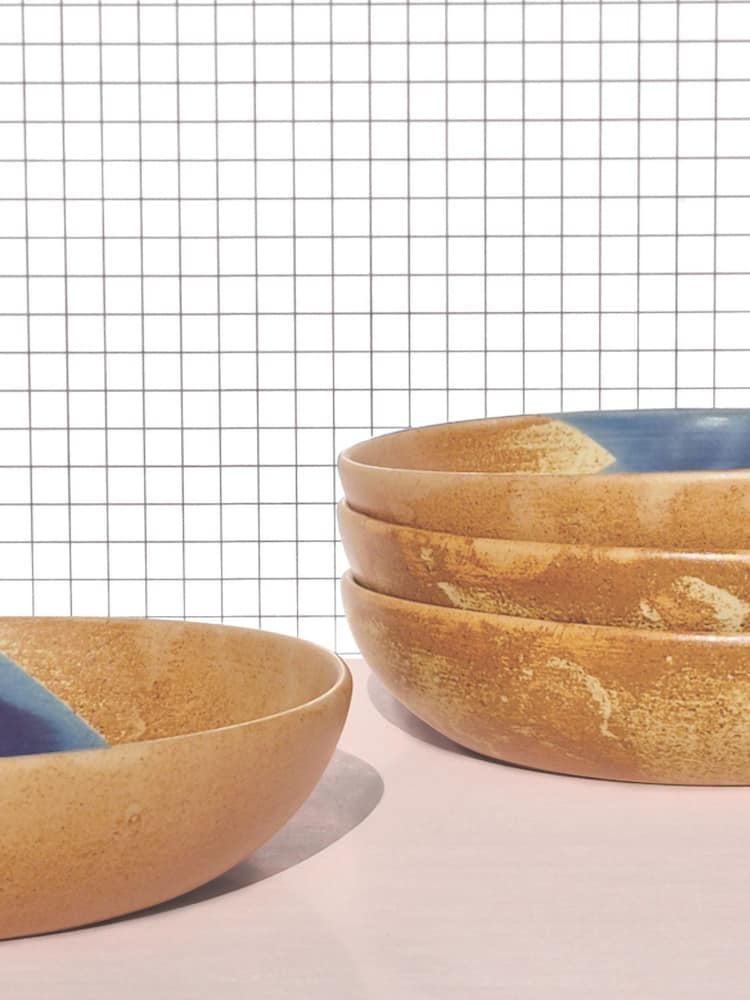 Curateology Blue Set of 4 Tavora Salt Glazed Pasta Bowls - Image 1 of 5