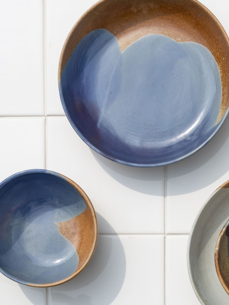 Curateology Blue Set of 4 Tavora Salt Glazed Pasta Bowls - Image 5 of 5