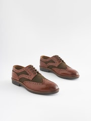 Tan Brown Leather Tweed Detail Brogues - Image 1 of 6