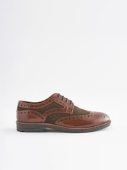 Tan Brown Leather Tweed Detail Brogues - Image 2 of 6