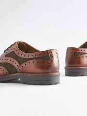 Tan Brown Leather Tweed Detail Brogues - Image 3 of 6