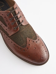 Tan Brown Leather Tweed Detail Brogues - Image 5 of 6