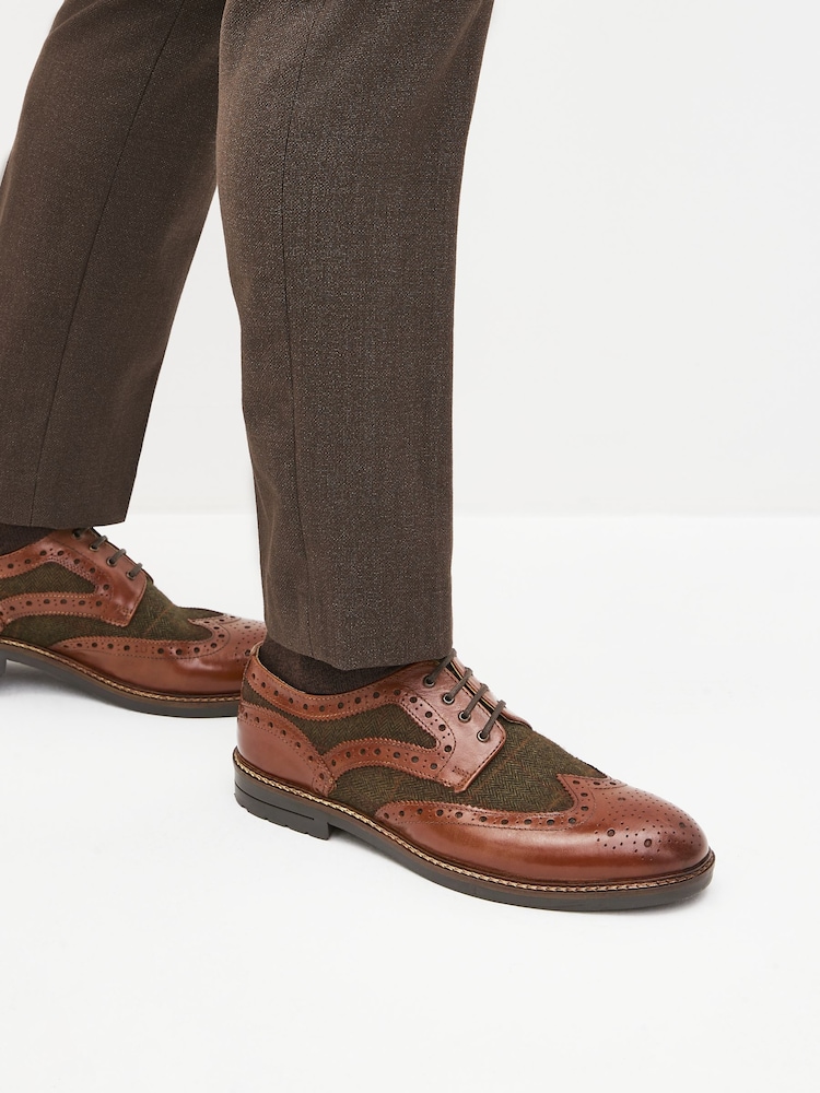 Tan Brown Leather Tweed Detail Brogues - Image 6 of 6