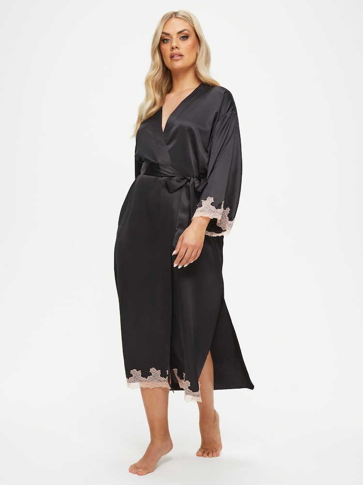 Ann Summers Black Satin Sorella Maxi Robe Dressing Gown - Image 4 of 5