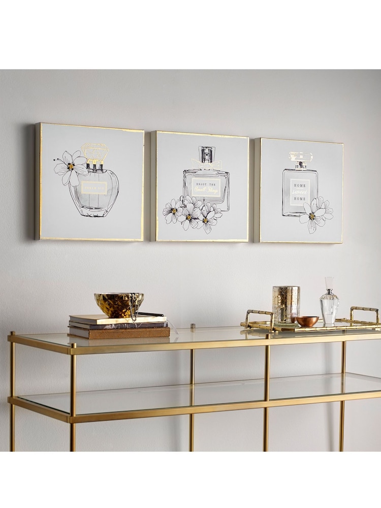 Art For The Home Set of 3 White Perfume Bottle Canvases - Image 1 of 2