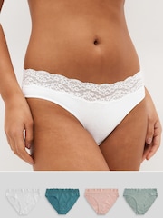 White/Pink/Green High Leg Lace Knickers 4 Pack - Image 1 of 9