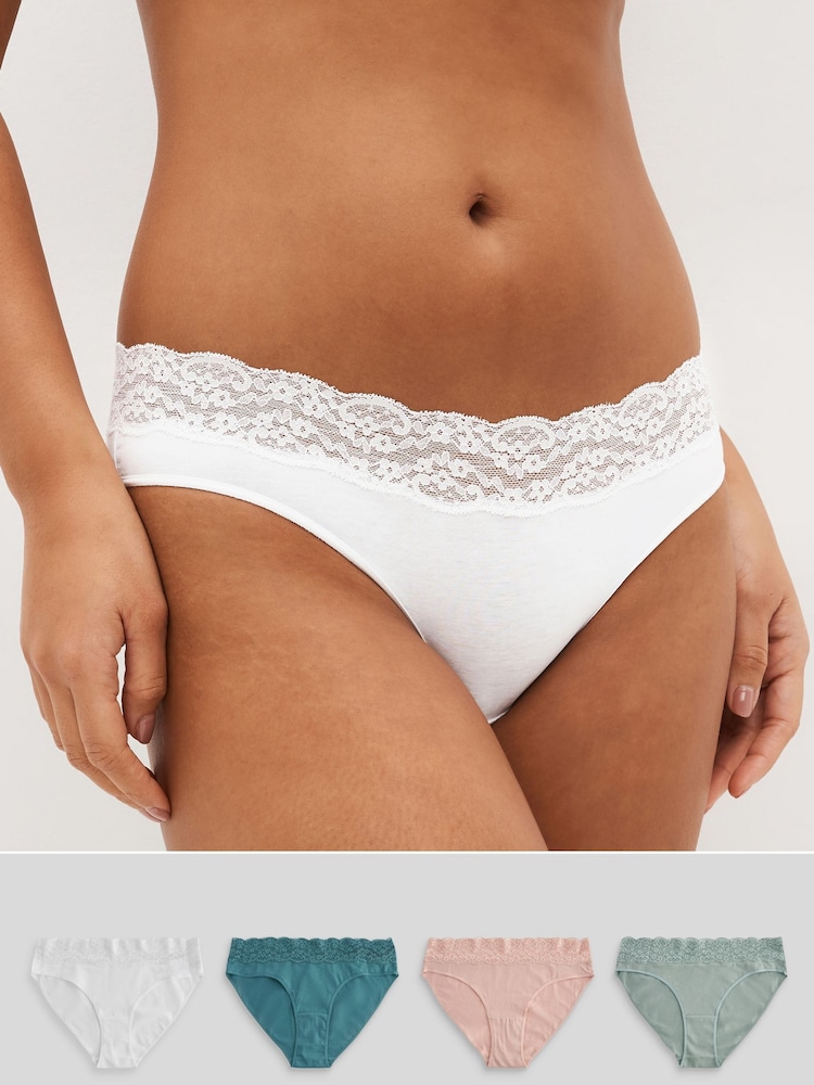 White/Pink/Green High Leg Lace Knickers 4 Pack - Image 1 of 9