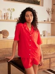 Red Broderie Button Through Short Set Pyjamas - Image 1 of 10