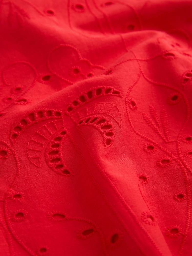 Red Broderie Button Through Short Set Pyjamas - Image 10 of 10