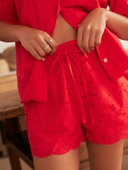 Red Broderie Button Through Short Set Pyjamas - Image 5 of 10