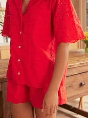 Red Broderie Button Through Short Set Pyjamas - Image 6 of 10