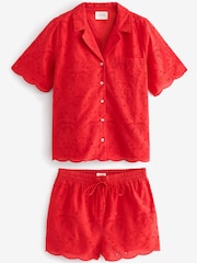 Red Broderie Button Through Short Set Pyjamas - Image 7 of 10