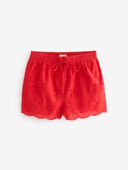 Red Broderie Button Through Short Set Pyjamas - Image 9 of 10