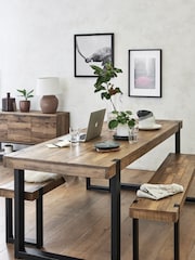Natural and Black Jefferson Solid Wood Pine 8 Seater Dining Table and Bench Set - Image 1 of 8