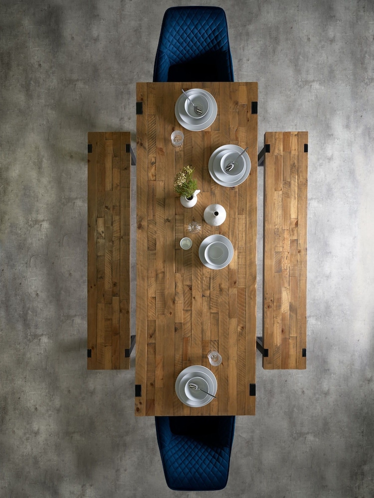 Natural and Black Jefferson Solid Wood Pine 8 Seater Dining Table and Bench Set - Image 2 of 8